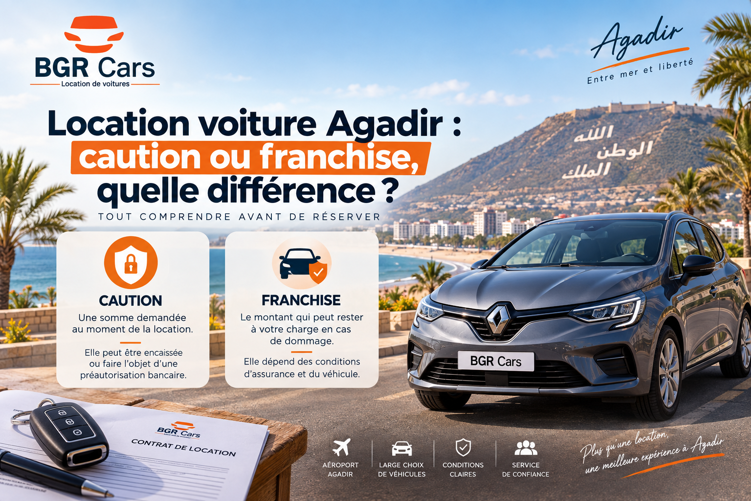 Location voiture Agadir : caution ou franchise, quelle différence ?