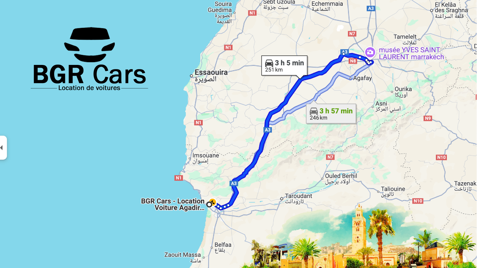 De Agadir à Marrakech : itinéraire conseillé en voiture de location